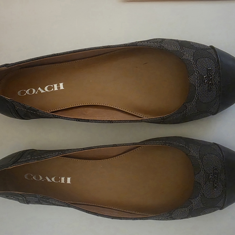 Coach Brown/Black Signature Canvas Cap-Toe Ballet Flats - Picture 2 of 6